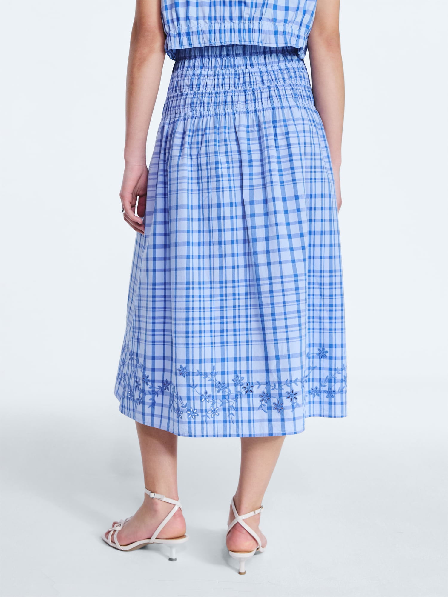 Free Assembly Women's and Women's Plus Embroidered Cotton Maxi Skirt with Smocked Waist, Sizes XS-4X