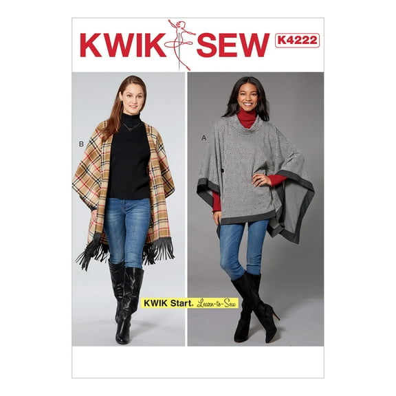 Kwik Sew Sewing Pattern Misses' Ponchos With Button Detail-Xs-S-M-L-Xl