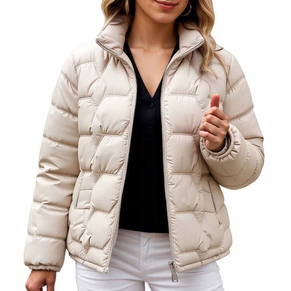 Women's Lightweight Winter Quilted Padded Jacket Insulated Warm Zip Up Coat Fashion Outerwear For Cold Weather