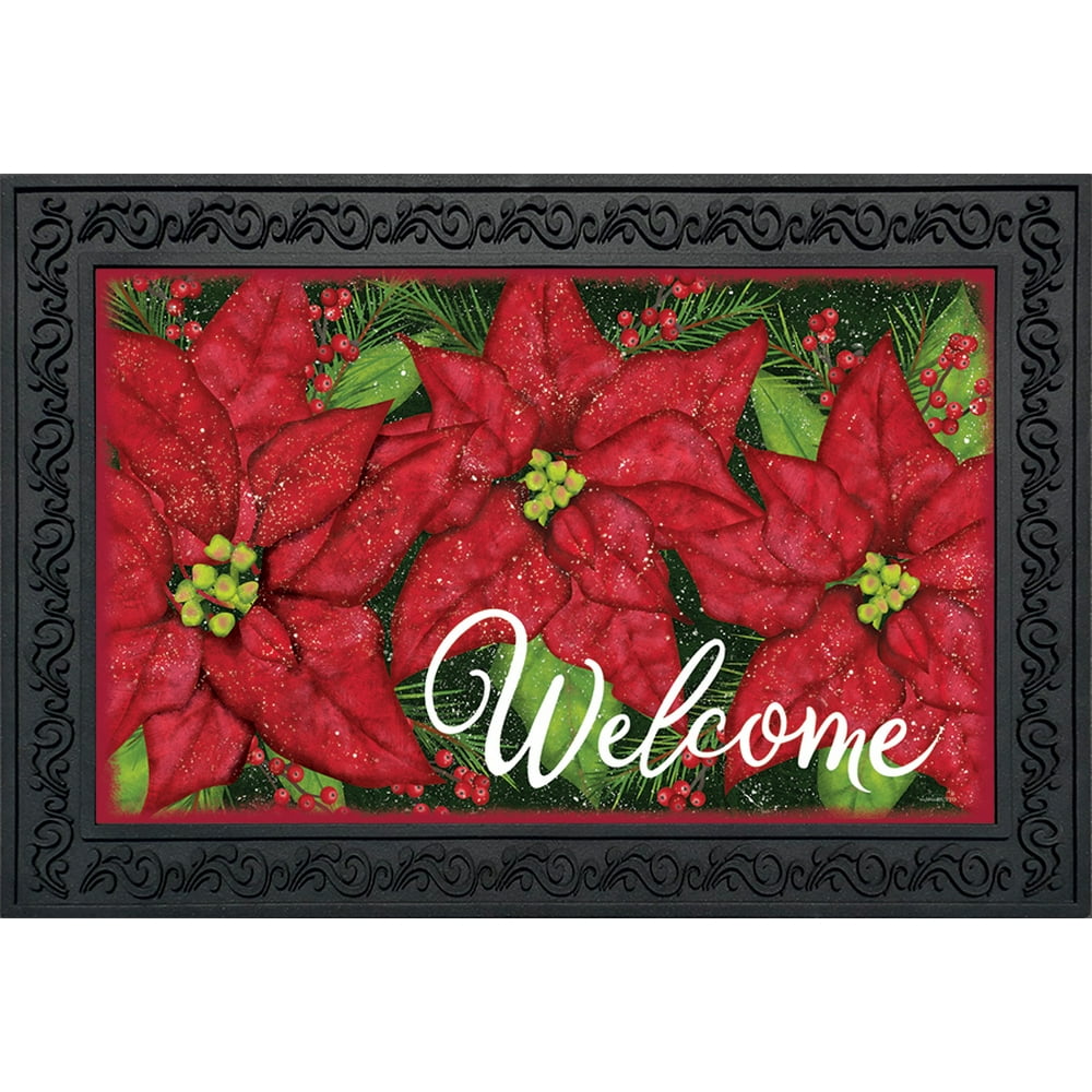 Holiday Poinsettia Christmas Doormat Floral Indoor Outdoor 18 Outdoor Christmas Doormat