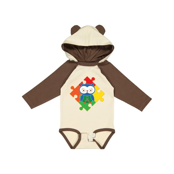 Inktastic Autism Awareness Puzzle Piece Owl Boys or Girls Long Sleeve Baby Bodysuit