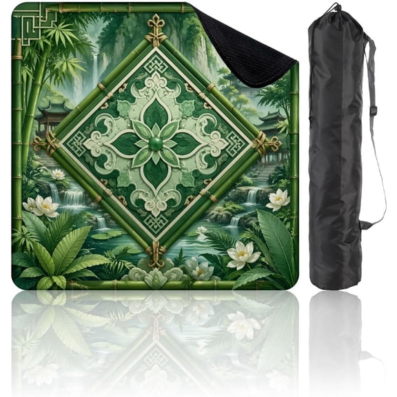 Green Floral Mahjong Mat 31.5 x 31.5in, Non-Slip Noise-Reducing for Poker, Cards & Board Games