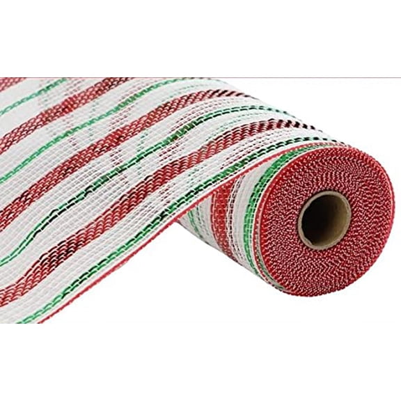 10.5 inch x 30 feet (10 Yards) Poly Faux Jute Matte Metallic Mesh Ribbon, Christmas Lime Green, Red, Emerald