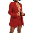 thumbnail image 2 of Jinhomg Womens Blazer Shorts Suits Oversized Long Sleeve Open Front Cardigan Jackets with Dress Shorts 2 Piece formal Business Outfits Red M, 2 of 7