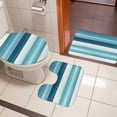 thumbnail image 5 of Blue White Bathroom Rugs Set Gradient Stripe Abstract Lines Texture Modern Non Slip Absorbent Soft Bath Mats 3 Piece Set with Bathroom Rug, U-Shaped Floor Mat, Toilet Seat Cover Small Size, 5 of 9
