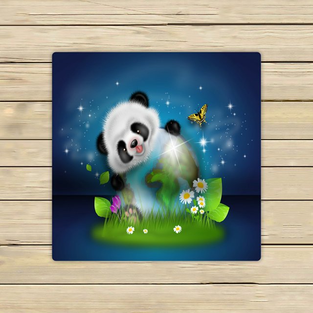 Toalla ABPHQTO Lindo Panda Con Globo Terráqueo Hierba Flores Azul Oscuro 33x33 cm