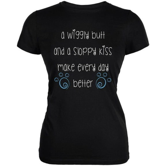 A Wiggly Butt and a Sloppy Kiss Dog Black Juniors Soft T-Shirt - Large