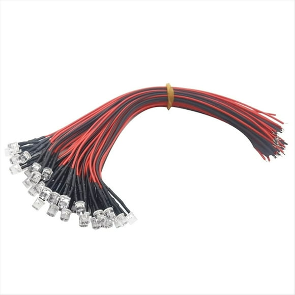 100 Uds Lote 20cm Precableado 5mm Bombilla de Luz LED Diodos Emisores Precableados para Decoración del Hogar DIY DC3.7V-12V A