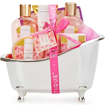 Spa Luxetique Luxury 8 Pcs Rose Scent Bath Gift Kit Basket for Women