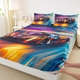 thumbnail image 3 of Manfei Racing Car Twin Sheet Sets,Speed Sport Twin Fitted Sheet,Purple Orange Blue Flat Sheet For Boys Teens,Super Cozy Room Decor,3-Piece, 3 of 7