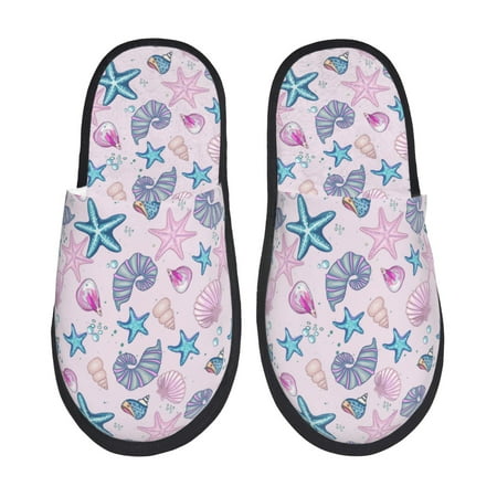 Balery Sea Shells 3 Slient Indoor Furry Fleece Comfort House Shoes Soft Non-Slip Home Shoes Cotton slippers House Slippers-- Medium
