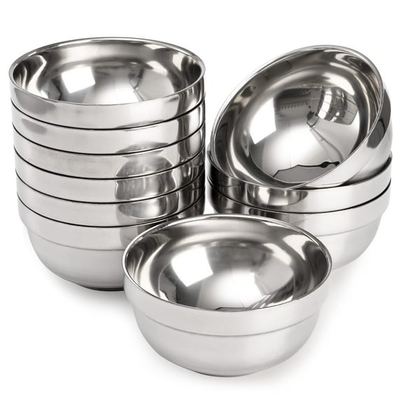 10 Pack Stainless Steel Bowls 5 Inch Snacks Bowls, 15 Oz Soup Bowls Lightweight Salad Bowls Double-walled Metal Serving Dishes