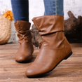 thumbnail image 5 of Willtoo Womens Ruched Slouchy Mid Ankle Boots Slip On Flat Faux leather Casual Booties Wide Fit Large Size Vintage Pull On Fashion Boots for Fall Winter Daily Walking, 5 of 5