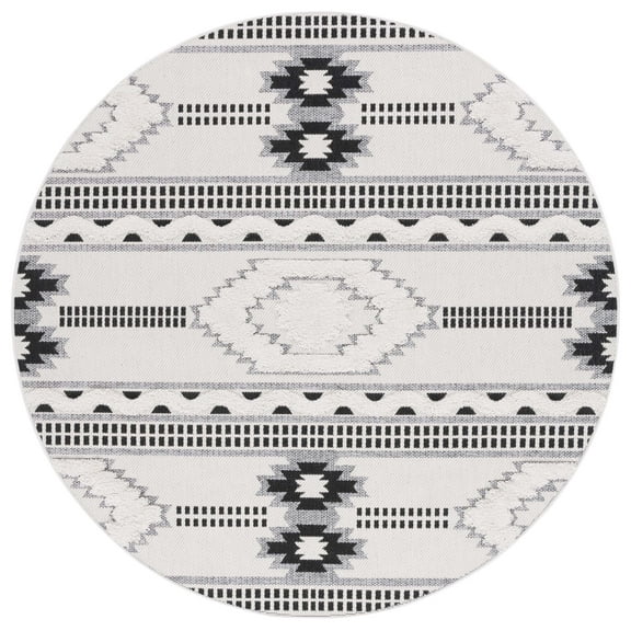 SAFAVIEH Cottage Euphemia Geometric Indoor/Outdoor Area Rug, Ivory/Black, 6'7" x 6'7" Round