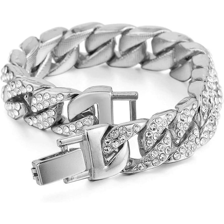 Silver Plated Iced Hip Hop Jewelry Sets: Men's Watch, Cuban
