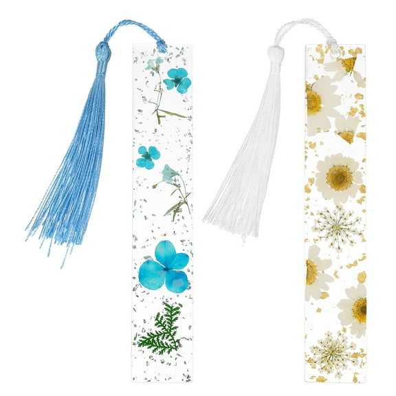 Uxcell 2packs Transparent Dried Flowers Bookmarks for Women Reading, White Blue