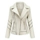 thumbnail image 2 of YUEHAO - Chaqueta de cuero fina con cuello alto y cremallera para mujer, color liso, color blanco, 2 of 8