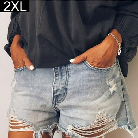

BESTHUA Washed-out Frayed Style Denim Jean Shorts