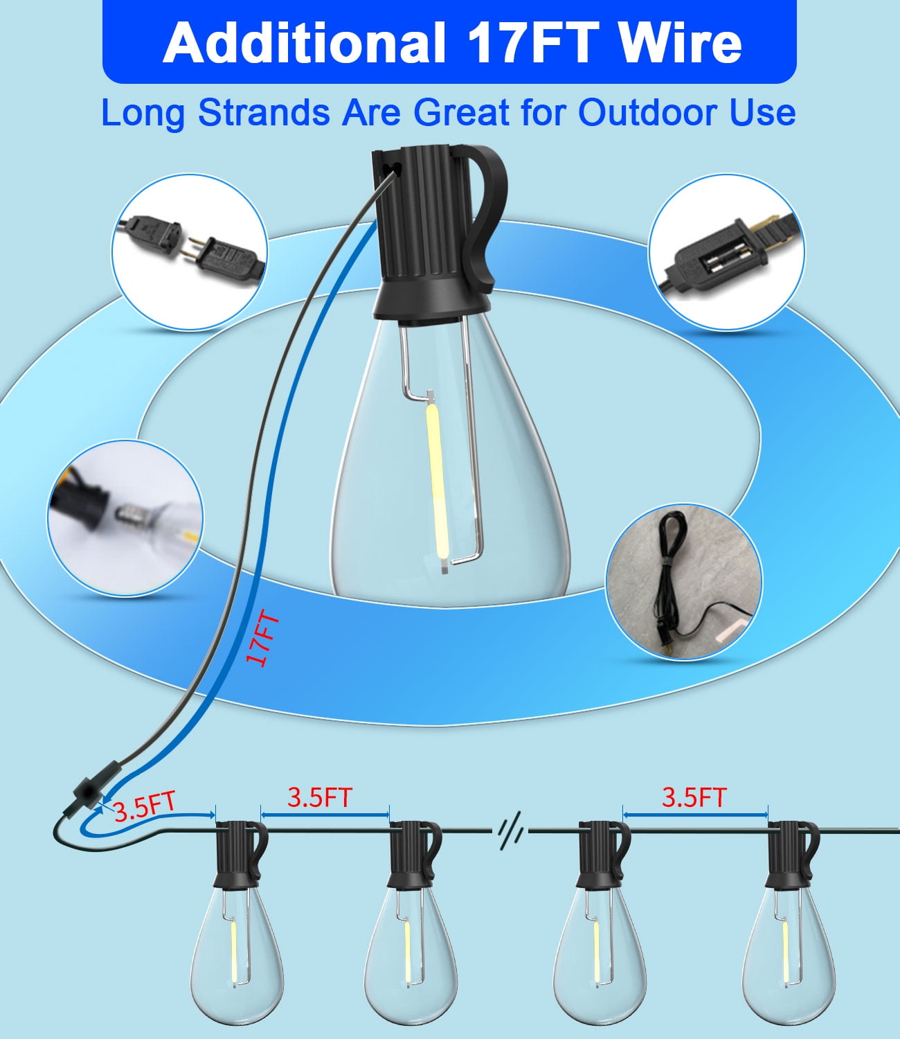 Keepsmile 120FT LED Outdoor String Lights with Edison Shatterproof Bulbs, Heavy-Duty and Weatherproof Strand, Commercial Grade Patio Lights, Decorative for Garden or Patio