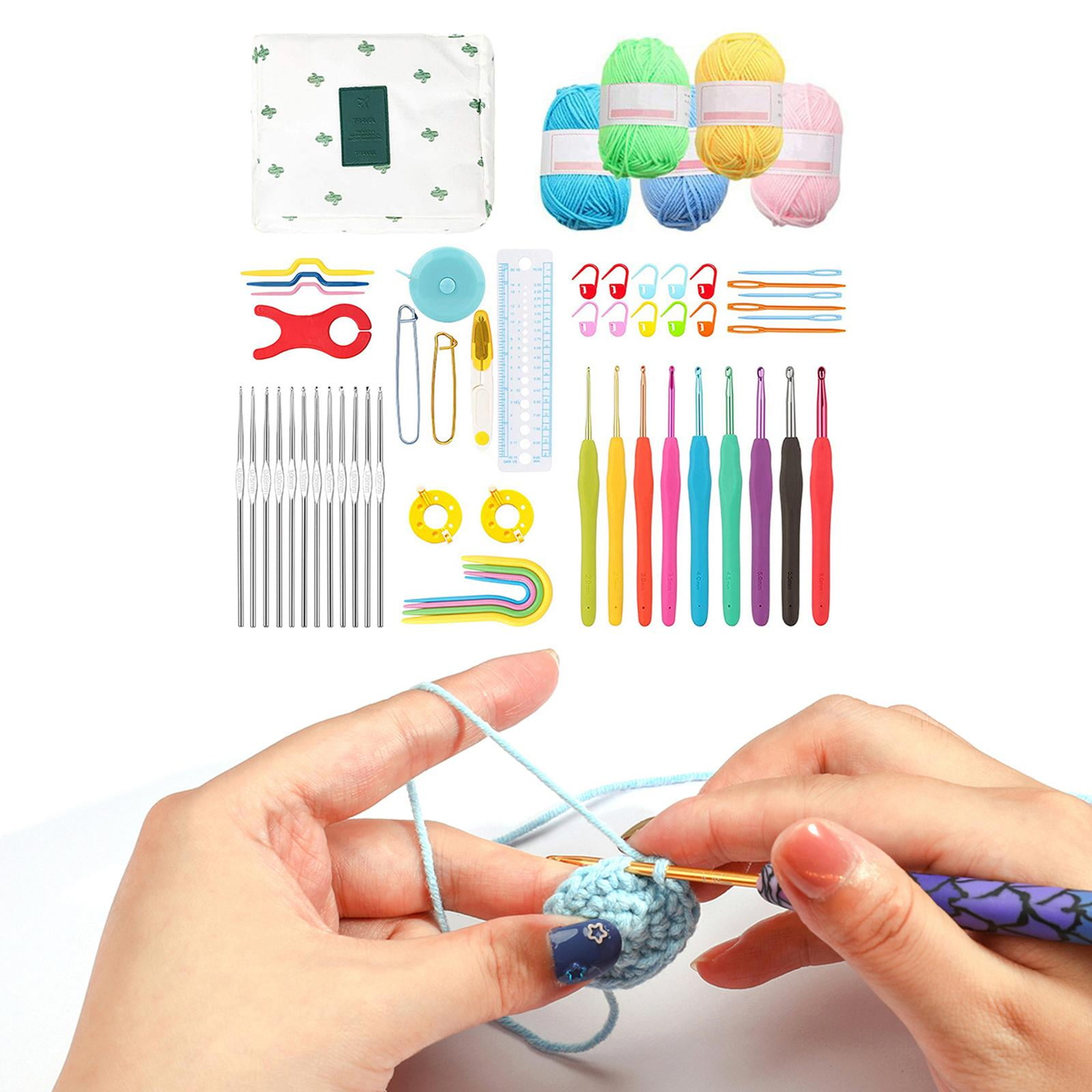 Wxqbjtam Crochet Hooks Knitting Needles Knit Gauge Scissors Stitch Holders for Beginners Blue Flower