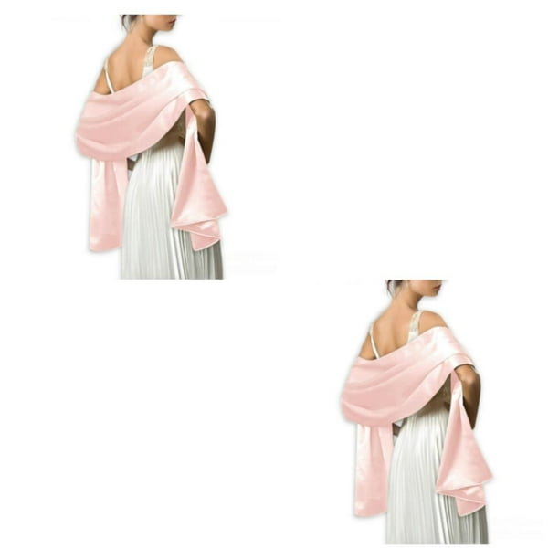 Sonducket Bola de baile de boda para mujer, chal de satén para niñas, fiesta de noche, banquete, bufanda larga decorativa, diseño Simple, Rosa 2piezas