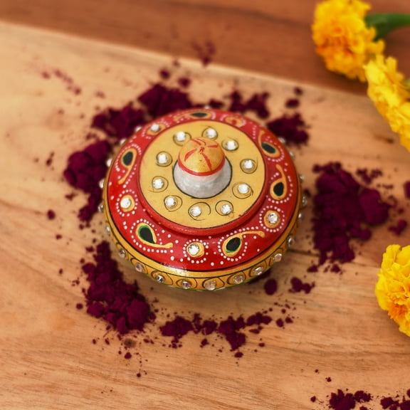 Craftam Marble Sindoor Dani Box for Women – Traditional Handcrafted Kumkum Holder for Gifts, Pooja & Makeup (Red)