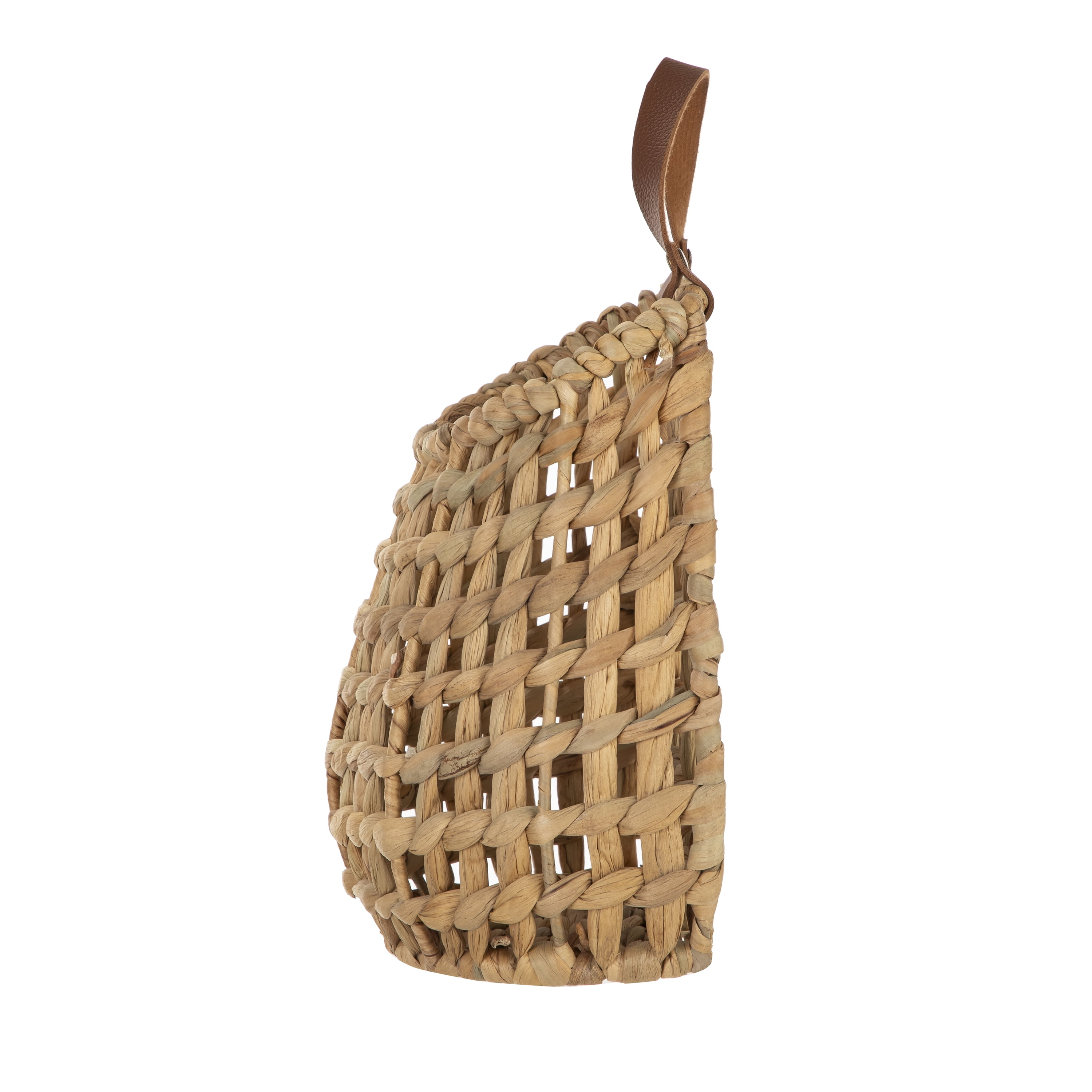 Homezone Natural Water Hyacinth Hanging Basket with Faux Leather Strap