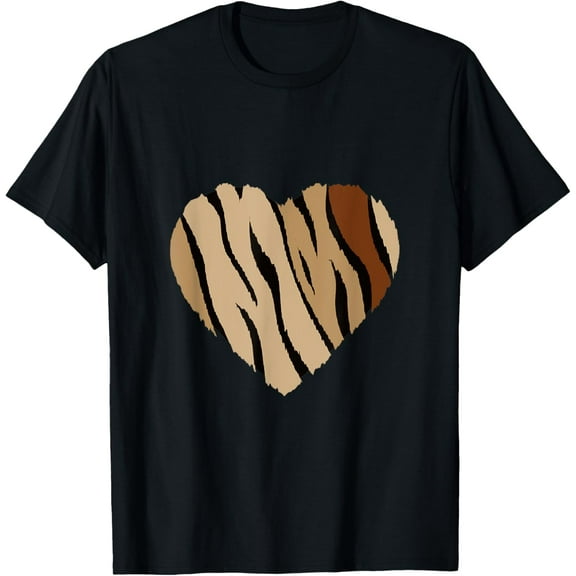 Beige Brown Black Zebra Stripe Heart T-Shirt men and women can wear, black, white, gifts