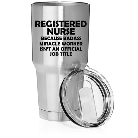 Smooth Body Tumbler Stainless Steel Vacuum Insulated Travel Mug Cup Gift Registered Nurse RN Miracle Worker Job Title Funny (Stainless Steel 30 oz)