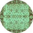 thumbnail image 1 of Ahgly Company Machine Washable Indoor Round Oriental Turquoise Blue Traditional Area Rugs, 6' Round, 1 of 4