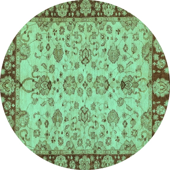 Ahgly Company Machine Washable Indoor Round Oriental Turquoise Blue Traditional Area Rugs, 6' Round