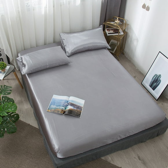 Amdohai Bedspread Fitted Sheet Dustproof Mattress Protector Solid Bed Cover Solid Bedsheets Twin to King Size Elastic Trim Smooth Buttery-soft