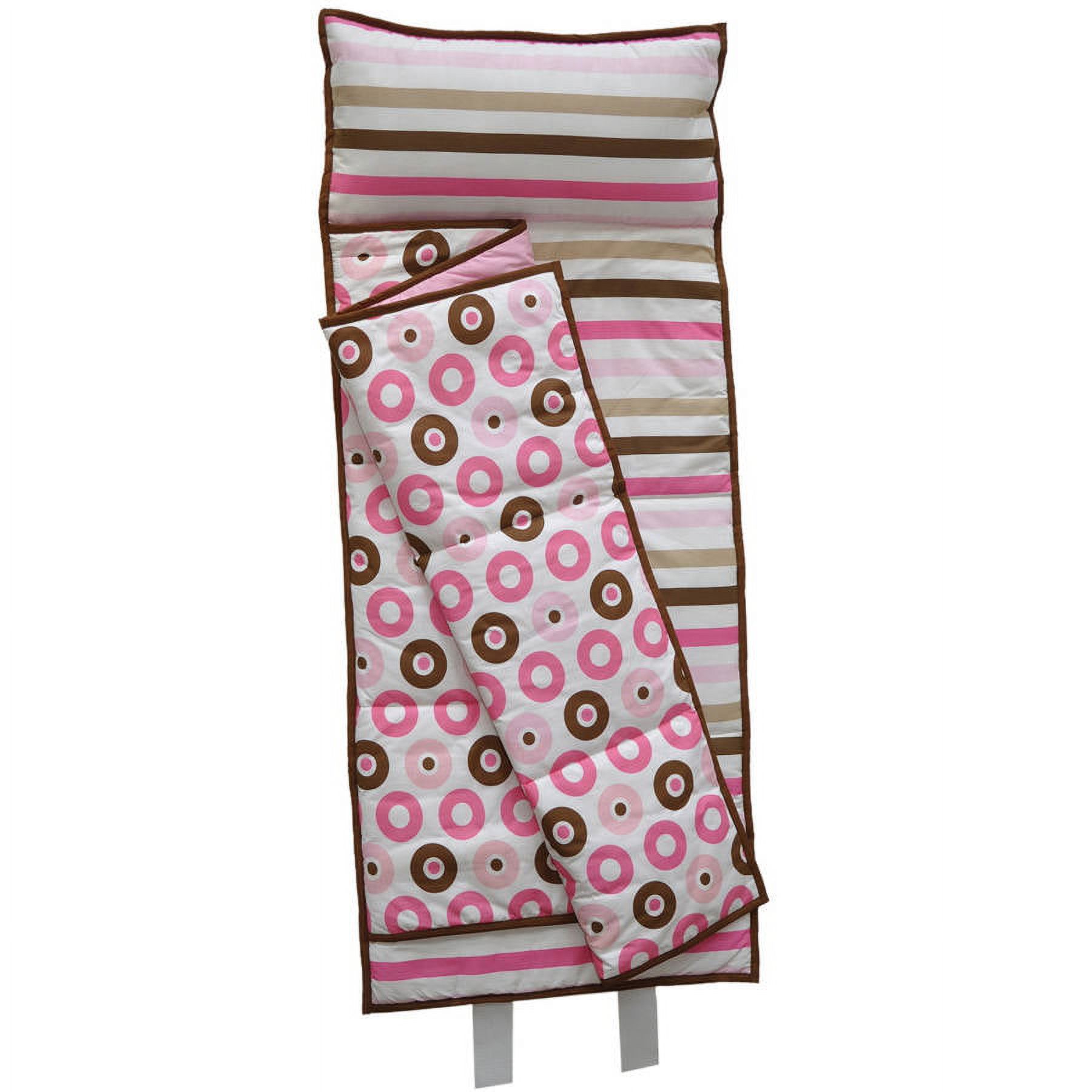 Bacati - Mod Dots/StripesToddler Nap Mat in Pink, 100% Cotton Percale with attached pillow, size 20 x 50 inches - image 5 of 5