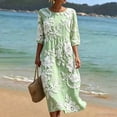 thumbnail image 5 of VBVC Women's and Women's Plus 3/4 Sleeve Midi Dress, Summer Casual Crew Neck Dress For Women, Ladies' Loose Fit Floral Dress with Pockets,Green,S-5XL, 5 of 7