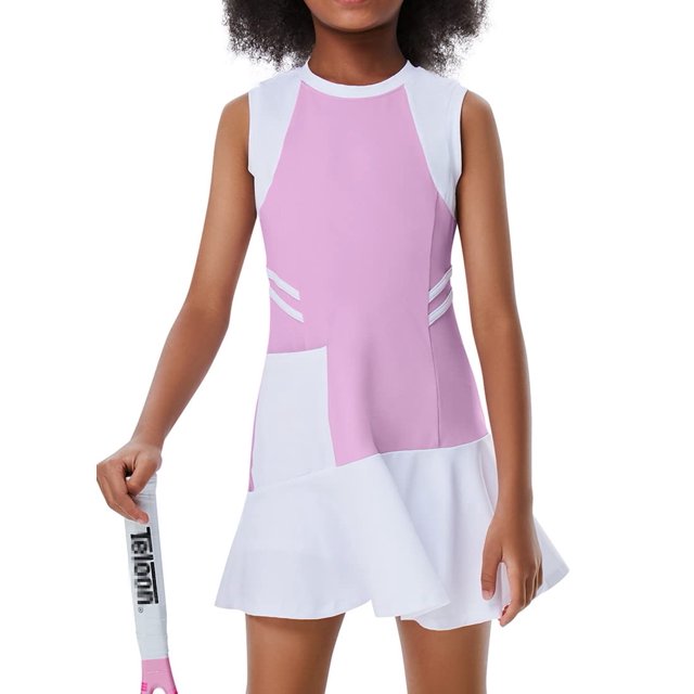 Robe de Sport Sans Manches pour Filles avec Poches Tenue de Tennis Golf 3-4 Ans Violet