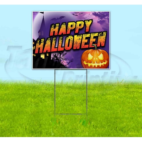 Happy Halloween V4 Pumpkin Purple (18" x 24") Yard Sign, Includes Metal Step Stake