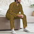 thumbnail image 7 of Xecao Retro Yellow and Black Houndstooth Print Pajamas Set Mens Pajamas Long Sleeve Loungewear Two-Piece Sleepwear Button-Down Pjs Set,2PJS-Medium, 7 of 7