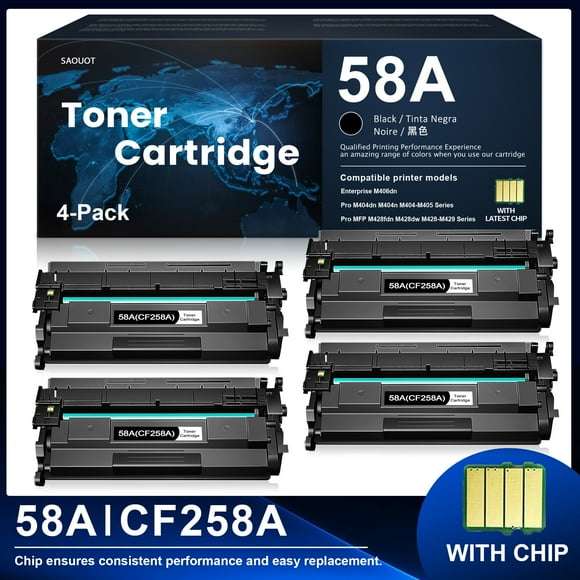 58A CF258A Black With Chip Replacement for HP 58A Toner Cartridge Pro M404n M404dn M428fdn (4-Pack)