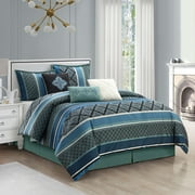 Nanshing Markus 7 Piece Traditional Damask Comforter Set, Blue, California King