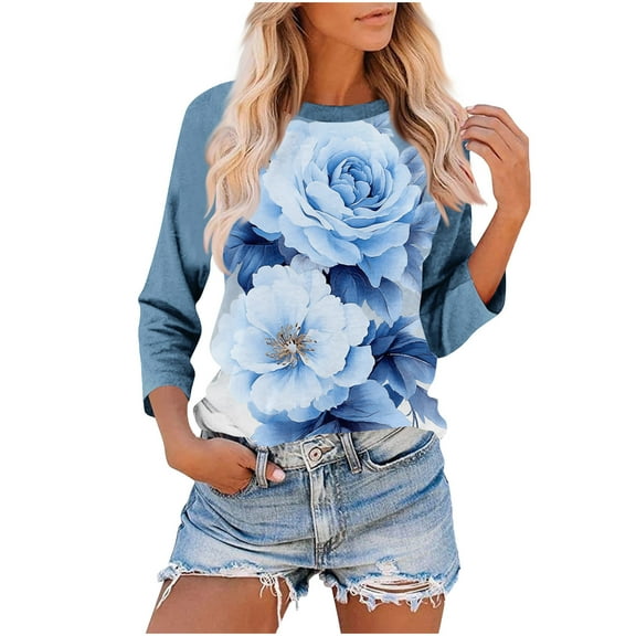 Womens Tops Petite Sizes Only 3/4 Sleeve Summer Blouses for Women 2026 Dressy Womens Tops Dressy Blouses Plus Size Printed Tshirts for Women by me