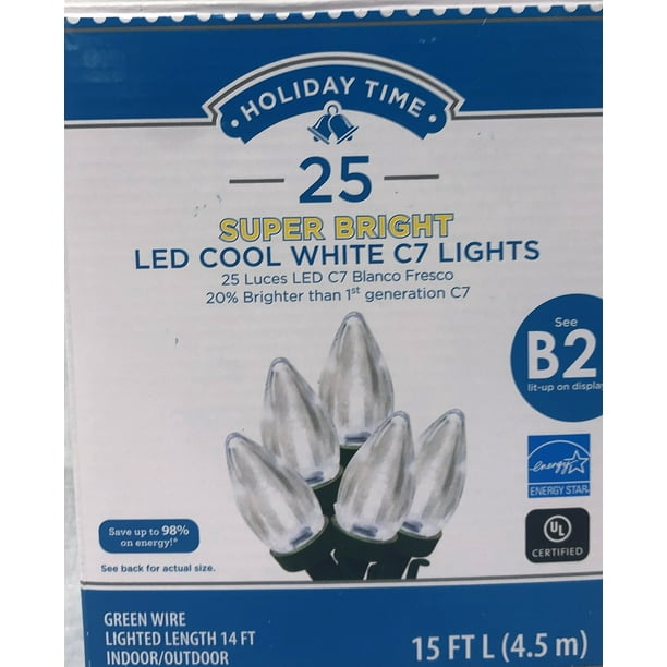 Holiday Time Super Bright LED C7 Light set, Cool White, 25 count