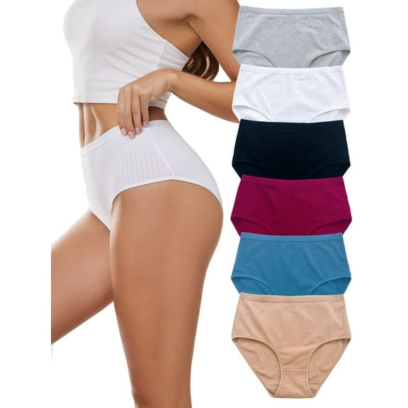 DINGLU Underwear for Women High Waisted Cotton Panties Breathable Stretch Briefs 6 Pack, Size 6