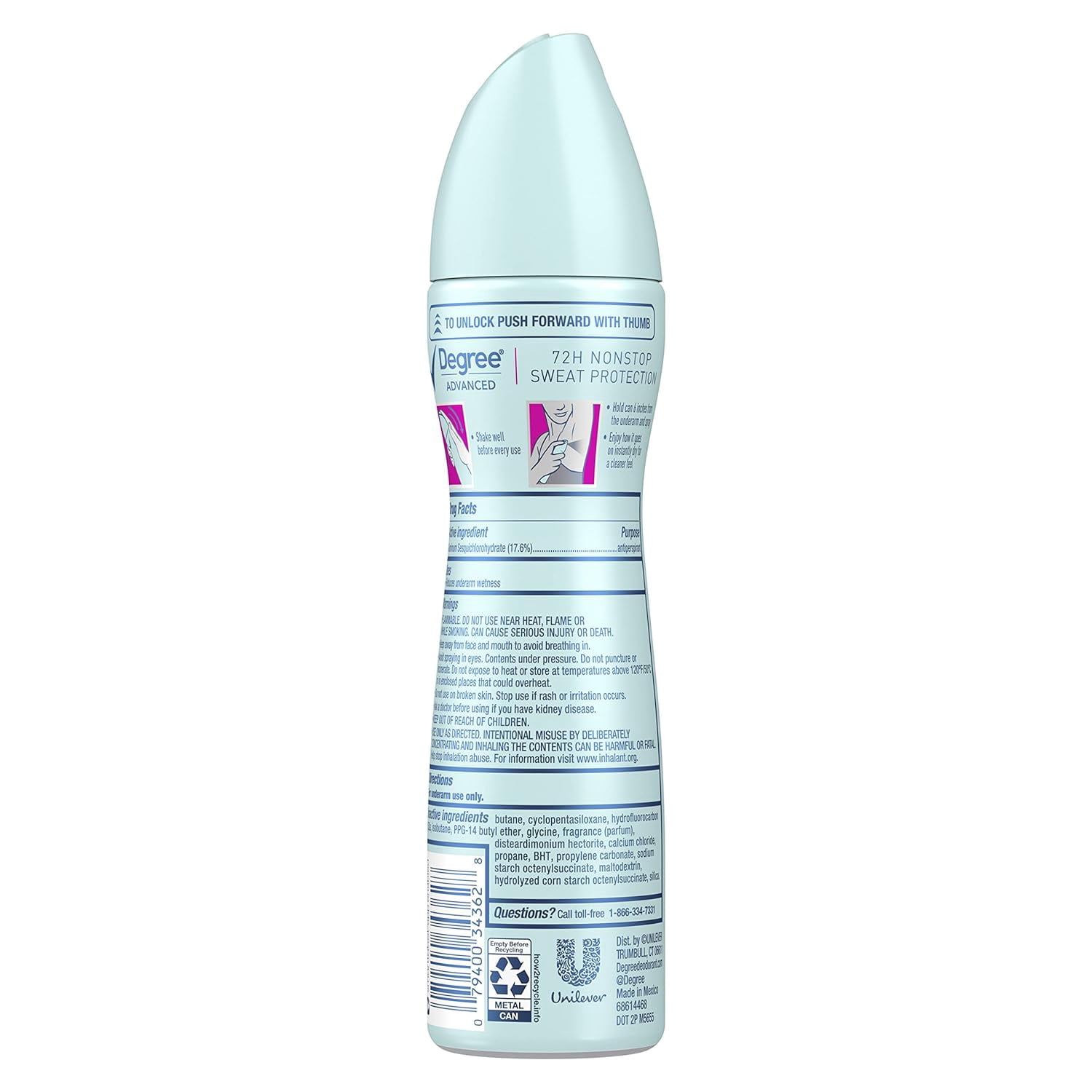 Degree Advanced Antiperspirant Deodorant Dry Spray 72-Hour Sweat and Odor Protection Sheer Powder Deodorant Spray For Women With MotionSense Technology 3.8 oz, Pack of 3