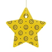 ANYWAY.GO Christmas Tree Decorations Ceramics-Star Pattern Smiling Face Emoji Embellishments Holiday Party Star