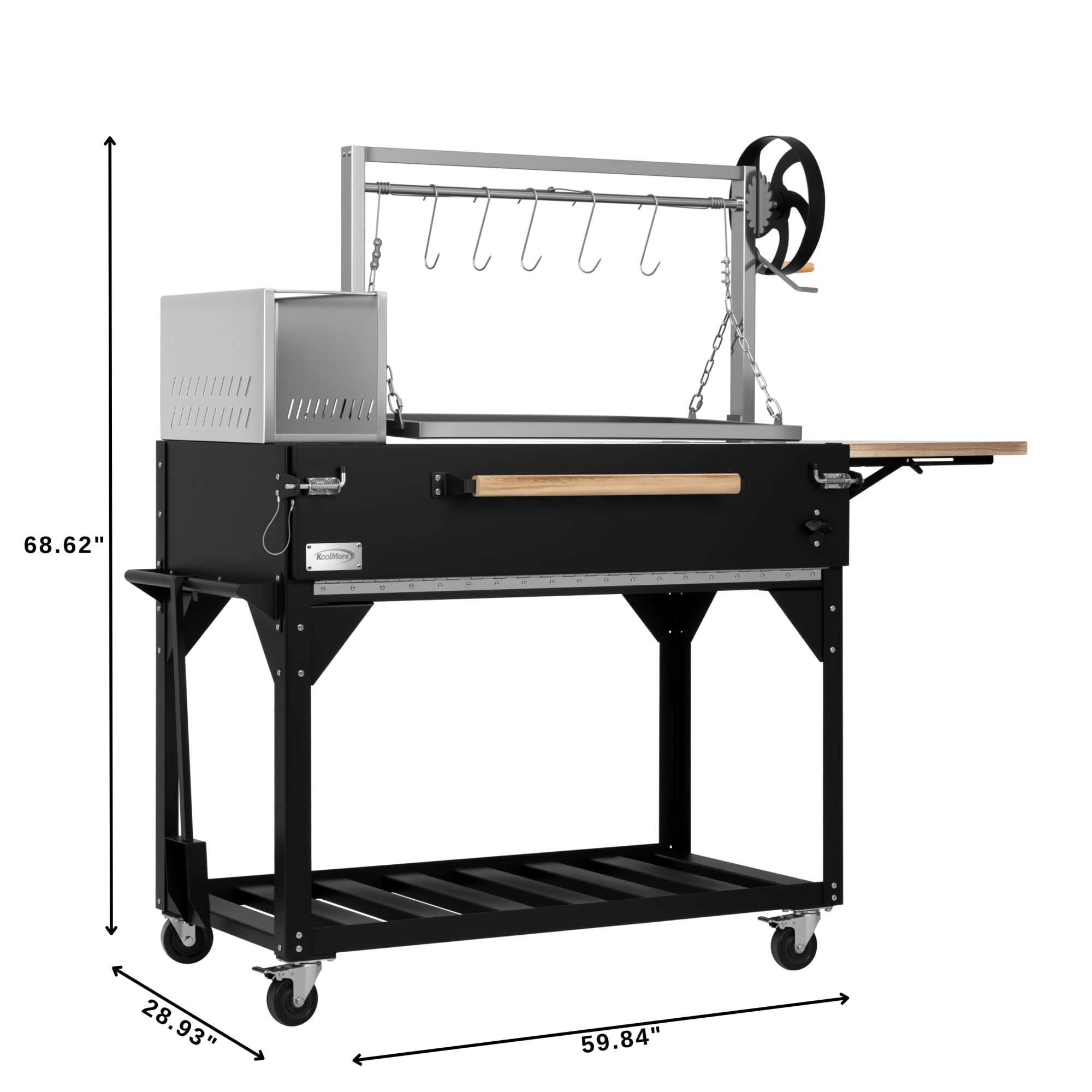 72 in. Argentine Santa Maria Charcoal and Wood Grill, Adjustable Outdoor BBQ, in Black (KM-OG-AW-72)