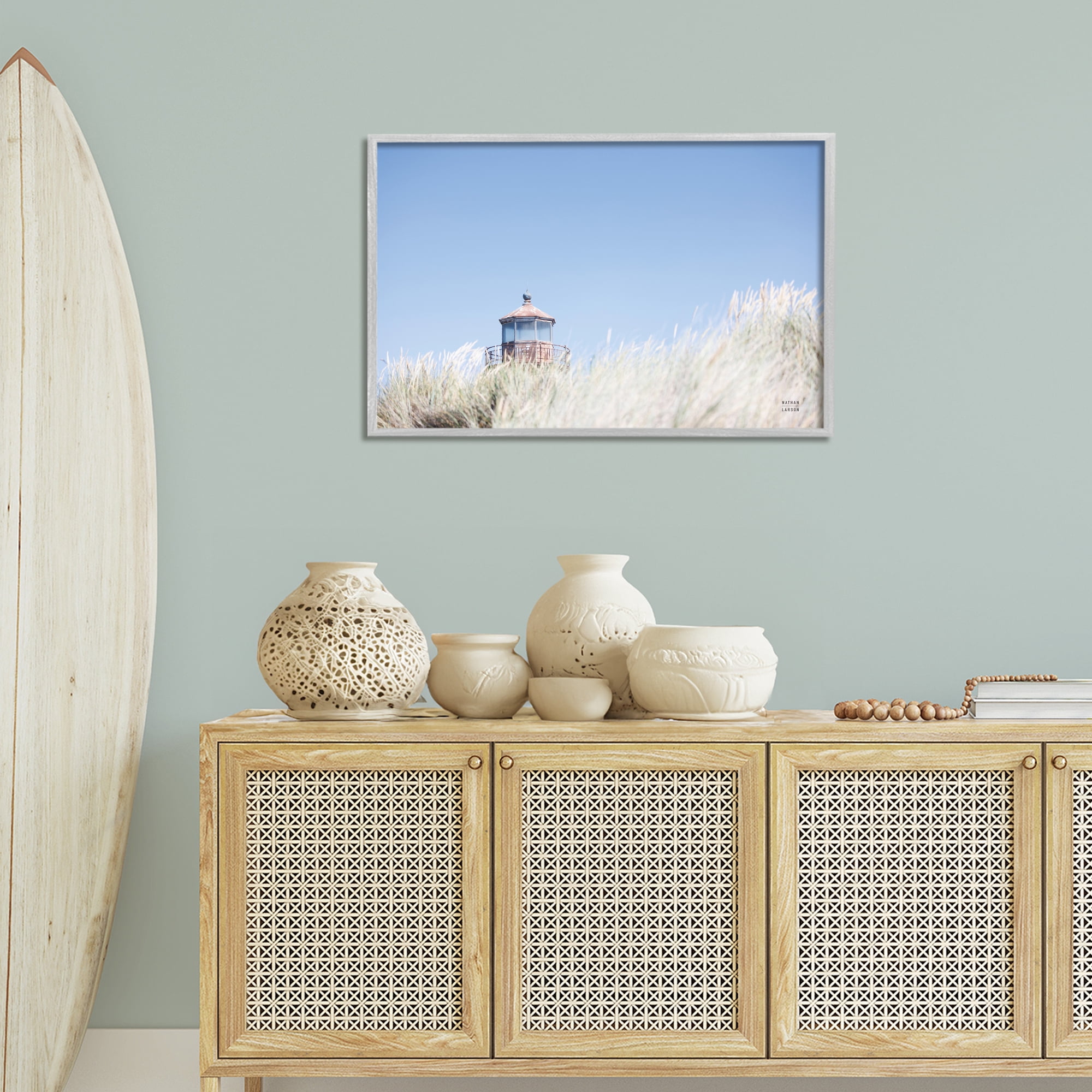 Stupell Industries Peering Over Lighthouse Landscape Photography Gray Framed Art Print Wall Art, 30 x 20