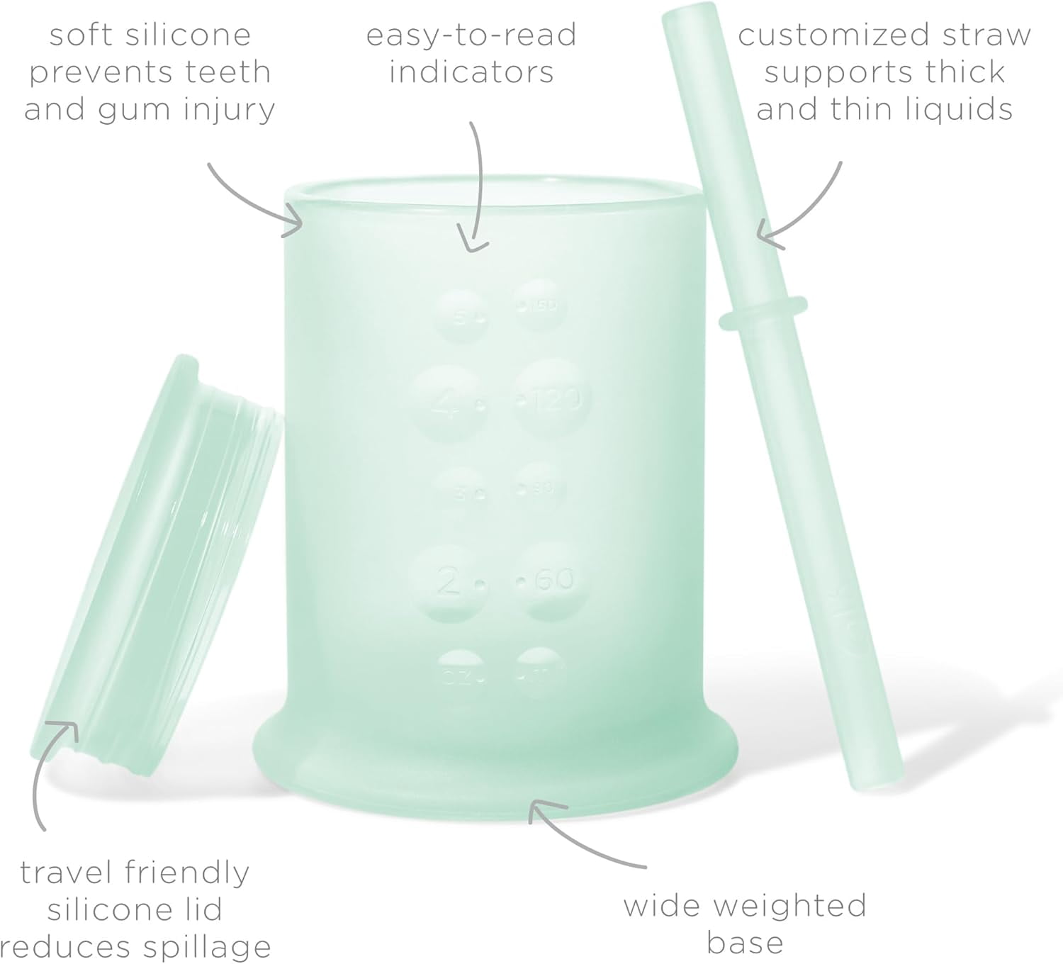 Silicone training cup with straw lid | Baby drinking cup | For babies 6 months and older to 12-18 months toddlers | Children's straw cups and smoothie cups | Baby self-feeding (mint, 5 ounces)