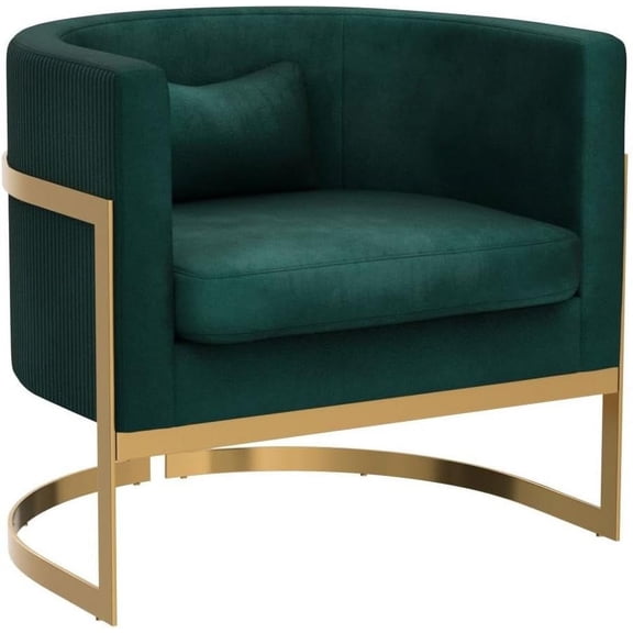 Velvet Accent Chair Green Modern Upholstered Barrel Chair, Wide Arm Chairs for Living Room Bedroom Club Side Chairs with Gold Legs