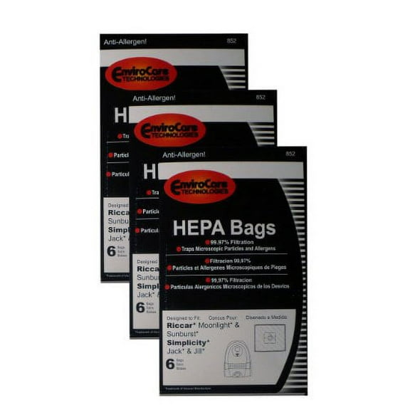 18 Simplicity Jack Jill Riccar Z SLZ-6 Moonlight Hepa Bags, Canister, Sunburst Vacuum Cleaners, SCC-6 SLZ-6, RZH, RZP-6, SLZ, SZP-6, Szp6, SZh-6