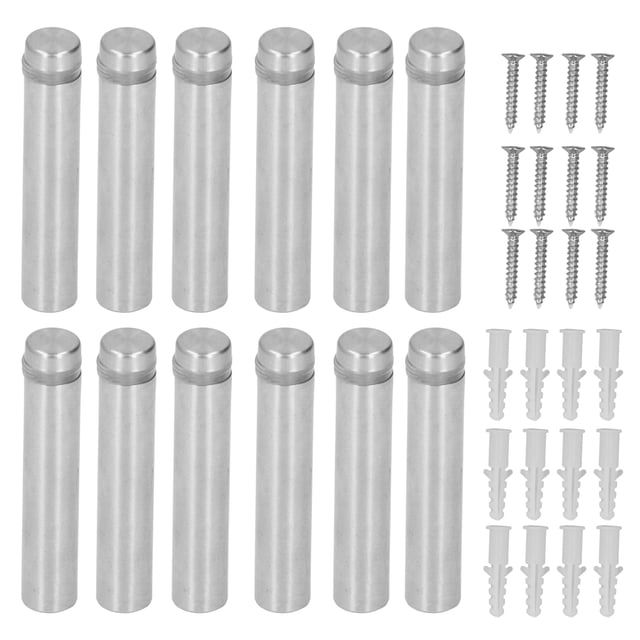 12 tornillos separadores de acero inoxidable de 12 x 60 mm, tornillos de montaje para soporte de carteles con anclajes de pared
